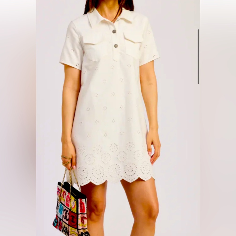 ANTHROPOLOGIE  Courtney Mini Collared Dress Size M color white cream NWT